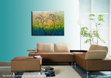 Original Abstract Tree Painting, Green Landscape Painting, Textured Tree, Blue Green Palette Knife 4 small