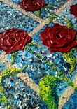 Original Abstract Red Roses Floral Landscape Impasto Garden Impressionist Textured Framed Painting 2 small