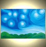 Original Acrylic Art, Blue Green Painting, Modern Abstract Landscape, Textured Starry Night 1 small