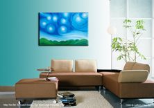 Original Acrylic Art, Blue Green Painting, Modern Abstract Landscape, Textured Starry Night 2 small