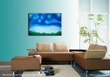Original Starry Night Painting Acrylic Blue Green Art Modern Abstract Landscape Textured Night 2 small