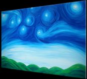 Original Starry Night Painting Acrylic Blue Green Art Modern Abstract Landscape Textured Night 3 small