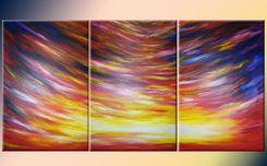 Huge Original Red Sunrise Sunset Abstract 3ft X 6ft Painting By Artist Dan Lafferty - 36"X72" 4 small