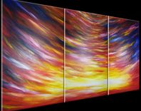 Huge Original Red Sunrise Sunset Abstract 3ft X 6ft Painting By Artist Dan Lafferty - 36"X72" 5 small