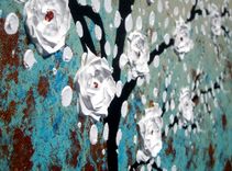 Original Abstract Tree Painting, Textured Cherry Blossom Flowers, 2x4ft Abstract Metallic White 2 small