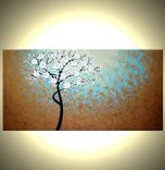 Original Abstract Tree Painting, Textured Cherry Blossom Flowers, 2x4ft Abstract Metallic White 3 small