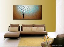 Original Abstract Tree Painting, Textured Cherry Blossom Flowers, 2x4ft Abstract Metallic White 5 small