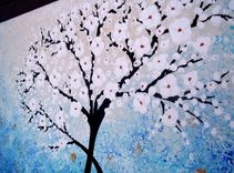 Original Abstract White Cherry Blossom Tree Impasto Landscape Textured Modern Palette Knife Painting 1 small