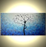 Original Abstract White Cherry Blossom Tree Impasto Landscape Textured Modern Palette Knife Painting 2 small