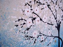 Original Abstract White Cherry Blossom Tree Impasto Landscape Textured Modern Palette Knife Painting 5 small