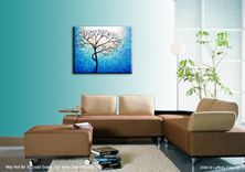 Original Abstract Tree Painting,Textured Cherry Blossom,Blue Tree,Abstract Blue White Tree Painting 3 small