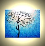 Original Abstract Tree Painting,Textured Cherry Blossom,Blue Tree,Abstract Blue White Tree Painting 4 small