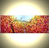 Original Abstract Large Painting, Contemporary Fine Art, Modern Acrylic Red Yellow Tree Landscape 1 small
