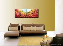 Original Abstract Large Painting, Contemporary Fine Art, Modern Acrylic Red Yellow Tree Landscape 2 small