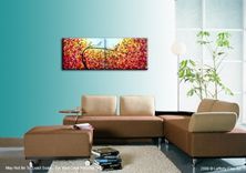 Original Abstract Large Painting, Contemporary Fine Art, Modern Acrylic Red Yellow Tree Landscape 3 small