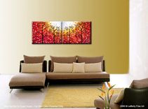 Original Abstract Large Painting, Contemporary Fine Art, Modern Red Yellow Acrylic Trees, Landscape 1 small