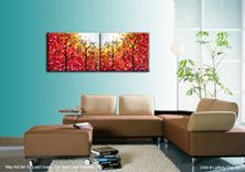 Original Abstract Large Painting, Contemporary Fine Art, Modern Red Yellow Acrylic Trees, Landscape 2 small