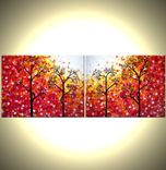 Original Abstract Large Painting, Contemporary Fine Art, Modern Red Yellow Acrylic Trees, Landscape 5 small
