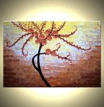 Original Abstract Red Cherry Blossom Tree Impasto Landscape Textured Modern Palette Knife Painting 4 small