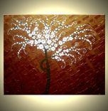 Original Abstract White Cherry Blossom Tree Impasto Landscape Textured Modern Palette Knife Painting 2 small
