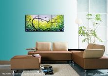 Original Green Tree, Abstract Blue Textured Tree, Green Landscape, Palette Knife Tree Painting 1 small