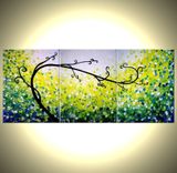 Original Green Tree, Abstract Blue Textured Tree, Green Landscape, Palette Knife Tree Painting 2 small