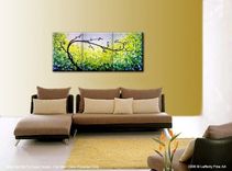 Original Green Tree, Abstract Blue Textured Tree, Green Landscape, Palette Knife Tree Painting 4 small