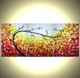 Abstract Tree Original Red Landscape Painting By Dan Lafferty - 24 X 54 - One Day Sale 22% Off 3 small
