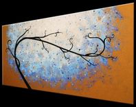 Large Original Abstract Tree Painting, Textured Blue Gold Metallic, 2x4ft Abstract Tree, 24x48 1 small