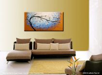 Large Original Abstract Tree Painting, Textured Blue Gold Metallic, 2x4ft Abstract Tree, 24x48 2 small