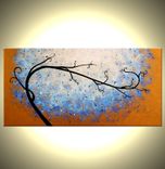Large Original Abstract Tree Painting, Textured Blue Gold Metallic, 2x4ft Abstract Tree, 24x48 3 small