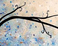 Large Original Abstract Tree Painting, Textured Blue Gold Metallic, 2x4ft Abstract Tree, 24x48 4 small