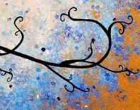 Large Original Abstract Tree Painting, Textured Blue Gold Metallic, 2x4ft Abstract Tree, 24x48 5 small