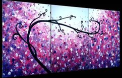 Abstract Purple Tree, Original Textured Landscape Painting By Lafferty - 24 X 54 Sale 22% Off 5 small