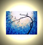 Huge Original Abstract Tree Painting, Textured Blue White Floral Tree Painting 3 small