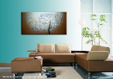 Original Abstract Tree Painting, Textured Cherry Blossom Flowers, Abstract Metallic White Impasto 1 small