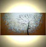 Original Abstract Tree Painting, Textured Cherry Blossom Flowers, Abstract Metallic White Impasto 2 small