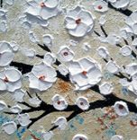 Original Abstract Tree Painting, Textured Cherry Blossom Flowers, Abstract Metallic White Impasto 4 small