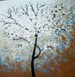 Original Abstract Tree Painting, Textured Cherry Blossom Flowers, Abstract Metallic White Impasto 5 small