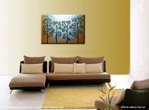 Original Abstract Tree Painting, Textured Abstract Metallic Gold Impasto Trees, 36x24" 1 small