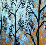 Original Abstract Tree Painting, Textured Abstract Metallic Gold Impasto Trees, 36x24" 4 small