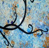 Abstract Blue Gold Textured Tree Painting, Original Landscape Impressionist Art, Fine Art Painting 5 small