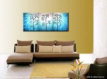Light Blue Trees, Original Modern Large Abstract Fine Art Acrylic Blue Tree Landscape Painting 3 small