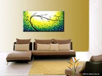 Original Abstract Tree Painting, Green White Landscape Painting, Textured Tree Painting 2 small
