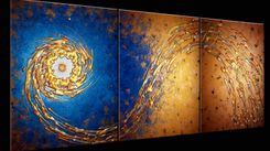 Original Painting, Contemporary Abstract Art, Blue Gold Night Star, Textured Paintings 1 small