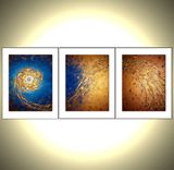 Original Painting, Contemporary Abstract Art, Blue Gold Night Star, Textured Paintings 3 small