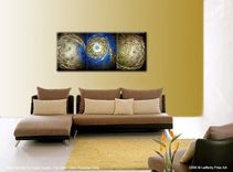 Original Abstract Blue Gold Metallic Painting By Lafferty - 24 X 54 - One Day Sale Sale 22% Off 2 small