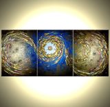 Original Abstract Blue Gold Metallic Painting By Lafferty - 24 X 54 - One Day Sale Sale 22% Off 3 small