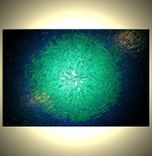 Metallic Blue Painting, Abstract Green Textured Painting, Original Palette Knife Art 1 small
