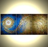 Abstract Blue Gold Textured Original Modern Painting On Sale By Dan Lafferty - 24 X 54 5 small